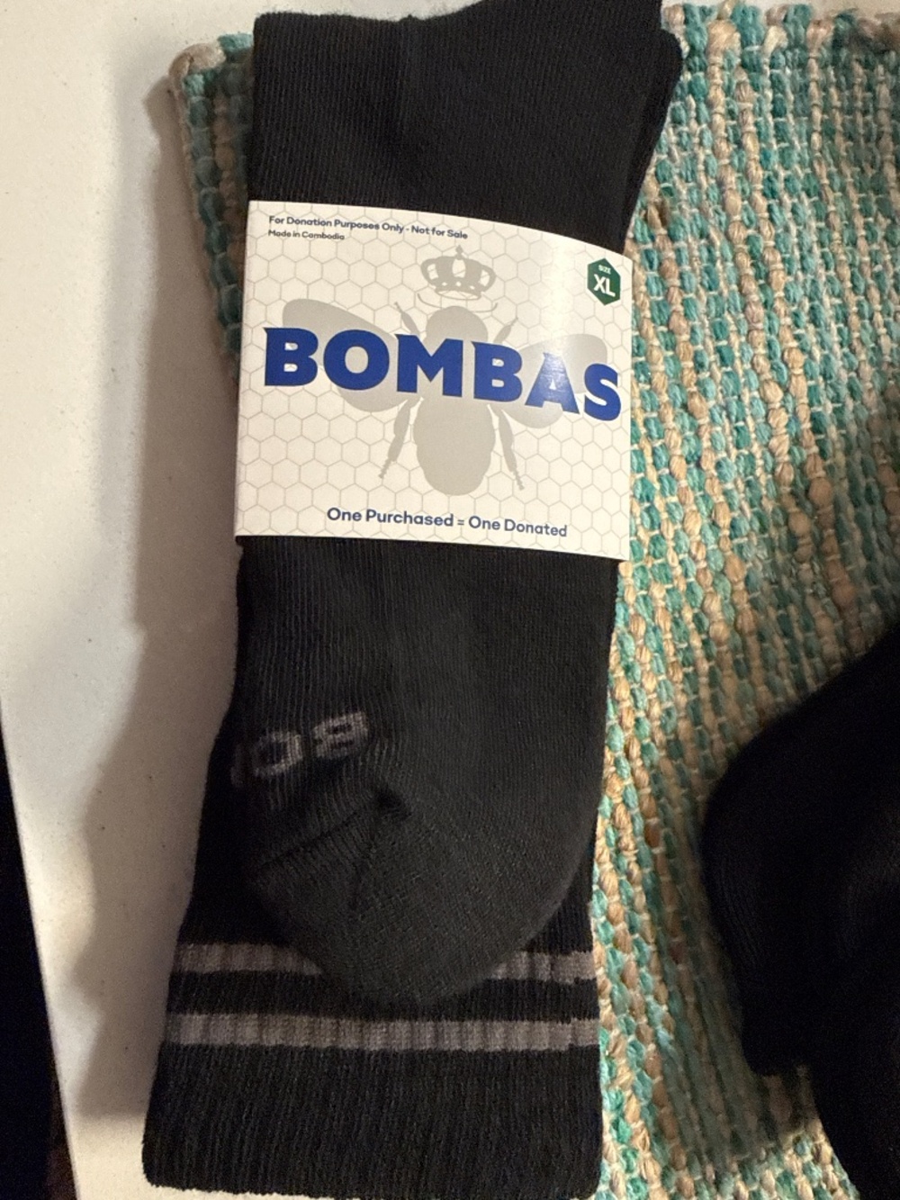 🌻NEW🌻 Bombas Black Crew Athletic Socks with Light Gray Double Stripe